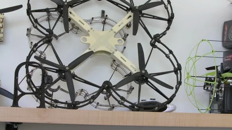 Drone propellers in workshop Stock Footage 93526973