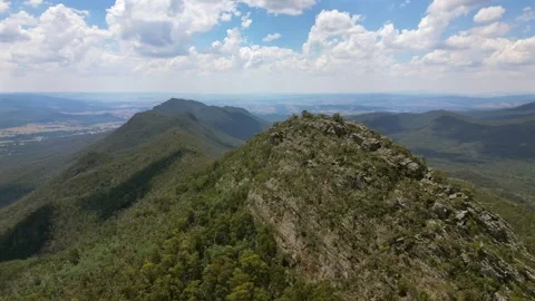 Drone pull away looking across the Cathedral Ranges Victoria Stock Footage 312098804