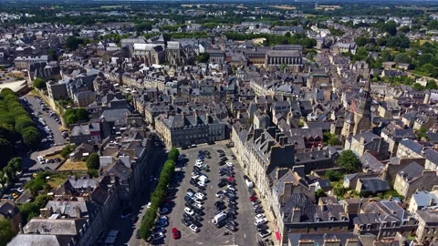 Drone Pull Back Above Place Duguesclin and Historic Dinan France Stock Footage 340601804