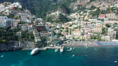 Drone Pull Back Aerial Over Positano Amalfi Coast Italy 4K UHD Stock Footage 315539566
