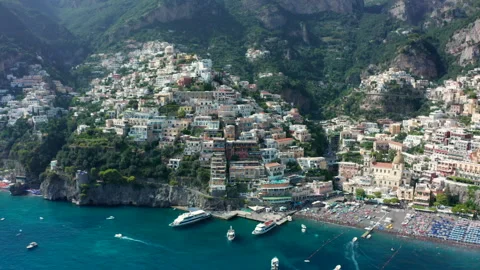 Drone Pull Back Footage Over Positano, Amalfi Coast Italy 4K UHD Cinematic Video Stock Footage 315539804