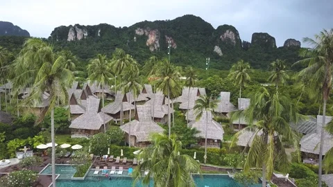 Drone Pull Back from Luxury Tropical Resort in Thailand Stock Footage 336314637