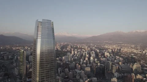 Drone Pull Back Shot Revealing Gran Torre Santiago From Left Side Stock Footage 345606538