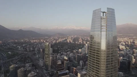 Drone Pull Back Shot Revealing Gran Torre Santiago And Skyline In Chile Stock Footage 345606542