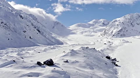Drone pull back on snow covered glacier in 4k Stock Footage 155418951