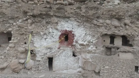 Drone Pull Out from Ancient Ladakh Monastery Revealing Himalayan Landscape Stock Footage 335746612