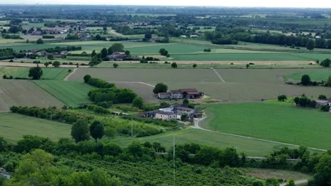 Drone Pull Out Over Farmland Near Castelvetro Piacentino, Italy Stock Footage 315103704