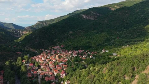 Drone Pull Out Reveal of Bachkovo Village Bulgaria 스톡 동영상 344761438