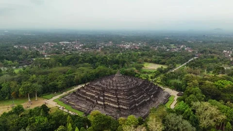 Drone Pull-Out Reveal of Borobudur Temple, Central Java Stock Footage 314632686