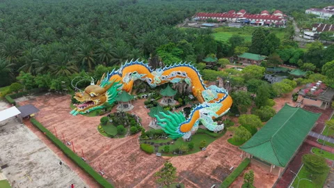 Drone Pull-Out Reveal of Malaysian Cultural Site and Expansive Eco Forest Stock Footage 322887091