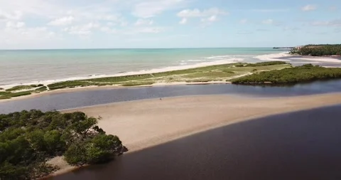 Drone Pull-Out Revealing Beautiful Barra do Gramame Landscape, Paraíba Stock Footage 320571209