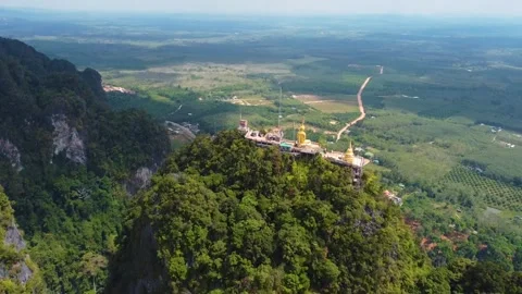 Drone Pullback Behind Buddha Revealing Landscape and City, Krabi Stock Footage 331224720