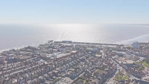 Drone pullback from Bridlington Harbour over town grid and St Wilfred Road Stock-Footage 333978354