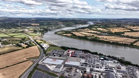 Drone pullback Meat processing and export facility in Grannagh, County Kilkenny, Stock Footage 345010196