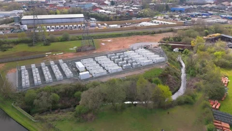 A drone pullback movement of a battery energy storage system Stock Footage 332510717