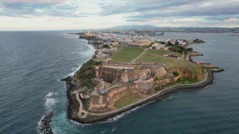 Drone Pullback Over El Morro Fortress In Old San Juan, Puerto Rico. Aerial Stock Footage 223452260