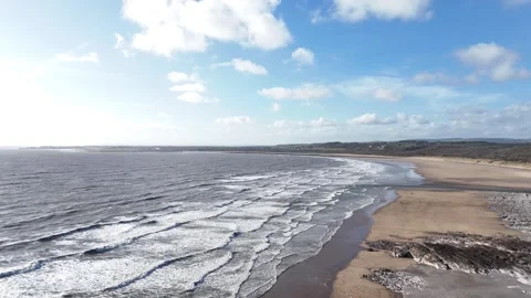 Drone Pullback Over Sea and Beach, Ogmore by Sea Wales UK 4K Stock-Footage 334066773