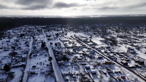 Drone Pullback Over Snowy Rural Landscape Stock Footage 336718666