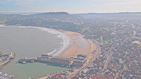 Drone pullback over South Bay beach South Pier harbour and Foreshore Road 스톡 동영상 333934574
