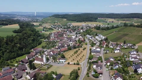 Drone Pullback Over Tegerfelden Village And Vineyards In Switzerland Video stock 337925493