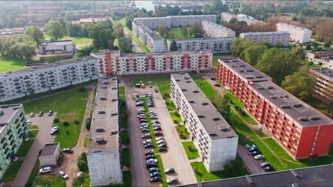 Drone pullback over Tosmare residential district Liepaja Latvia Stock-Footage 333860956