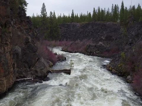 Drone pullback of the rapids below Dillon Falls near Bend, OR. Stock Footage 83206774