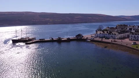 Drone Pullback reveal and Pan of Inveraray from Pier Stock Footage 169237262