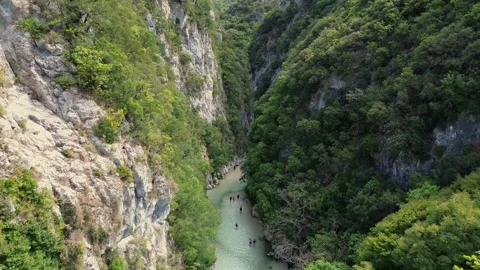 Drone Pullback Revealing Acheron River Gorge in Greece Stock Footage 346810867