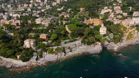Drone Pullback Revealing Italian Coastline With Villas Stock Footage 332939811