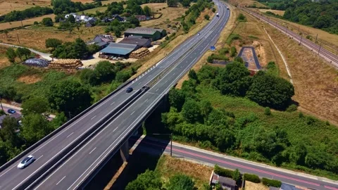 Drone pullback revealing LArmoricaine bridge and transport corridor in Change Stock Footage 340320049