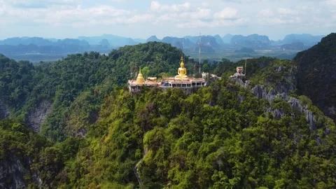 Drone Pullback Revealing Temple and Mountains at Wat Tham Suea Vídeos de archivo 331224712