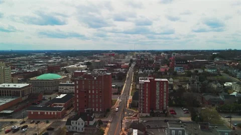 Drone Pullback Reveals Historic Downtown Macon Georgia Stock Footage 347908802