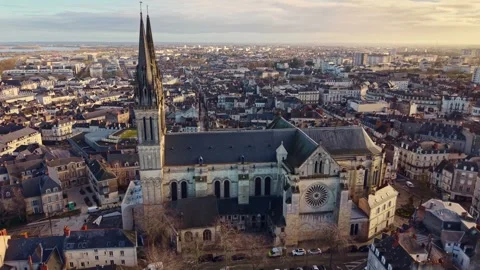 Drone Pullback Saint-Maurice Cathedral Angers Stock Footage 332119504