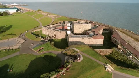 Drone Pullback From Southsea Castle Revealing Coastline and Sea Portsmouth Stock-Footage 333028211