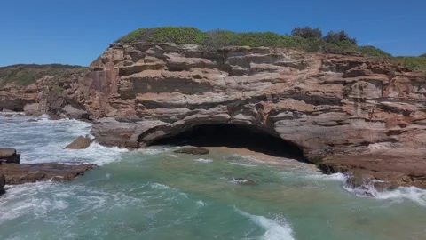 Drone Pullback at Sunrise Revealing Coastal Homes in Caves Beach Stock-Footage 318156771