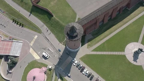 Drone pulling away from Kolomna Kremlin tower Stock Footage 327161105