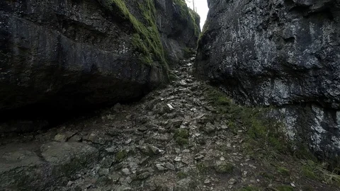 Drone Pulling out of a gorge, Ingleborough, Yorkshire Video stock 93250269