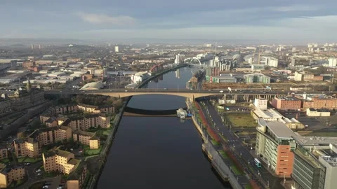Drone Punch in and pull back, River Clyde, Glasgow Stock Footage 251670987