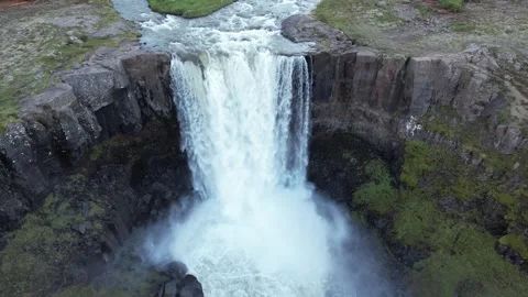 Drone push in and tilt down over Gufufoss waterfall and river, Iceland Stock Footage 346552045