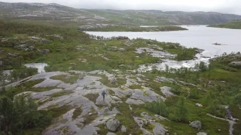 Drone Push Forward and Rising Over the Ovre Jernvann Memorial Honoring WWII 스톡 동영상 344996698