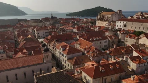 Drone Push Forward Dubrovnik Roofs Orthodox Church Cathedral St Ignatius 4K Vídeo Stock 337849562