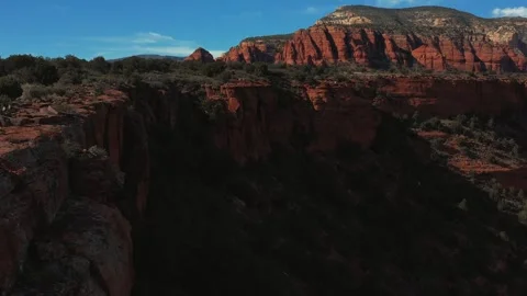 Drone Push Forward Sedona Cliff Face Canyon Desert Background Stock Footage 335205348