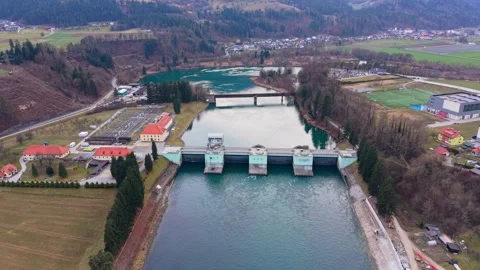 Drone push in to hydroelectric power plant Stock Footage 330227053
