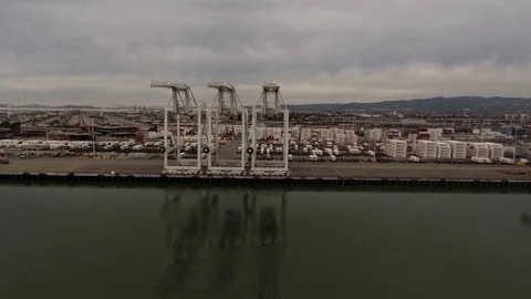 Drone Push on Industrial Shipping Equipment Stock Footage 80744902