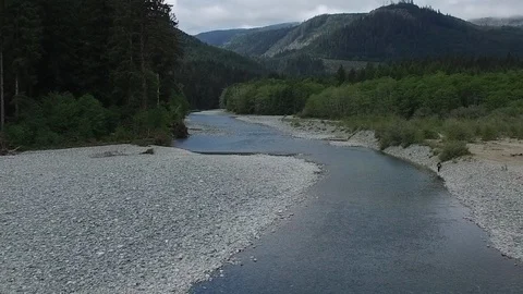 Drone Push Man Walking Along River  Video stock 92176067