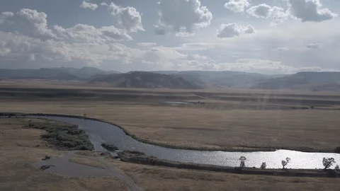  Drone Push Out River Mountains  Stock Footage 92429110