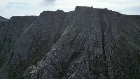 Drone push over Ben Nevis North Face crags revealing Loch Linnhe Stock Footage 330576771