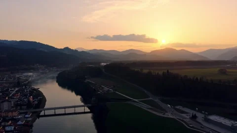 Drone push in over bridge and river Stock Footage 330545449