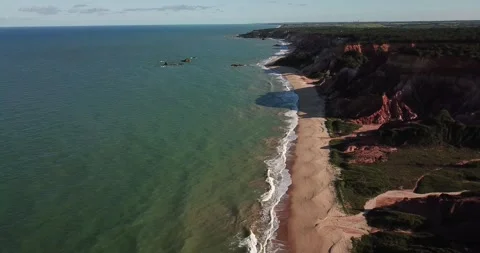 Drone Push-In Over Coastal Cliffs and Green Vegetation, Conde, Paraíba Stock Footage 320571074