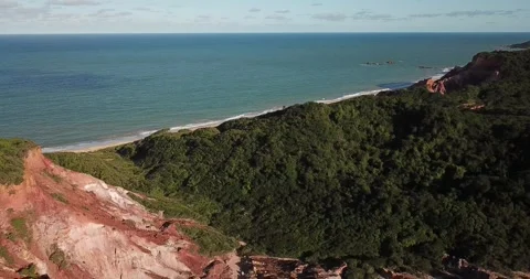 Drone Push-In Over Coastal Cliffs and Green Vegetation, Conde, Paraíba Stock Footage 320571173